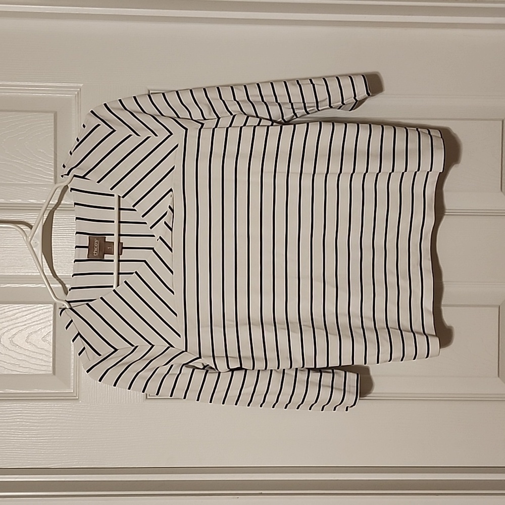 Chico's Black and White Stripe 3/4 Sleeve Top, Size 1